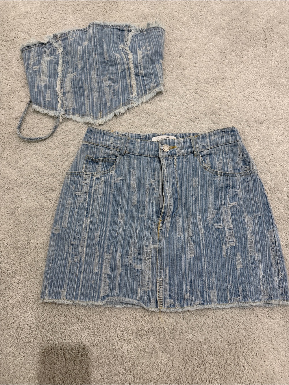 Distressed Blue Denim Set